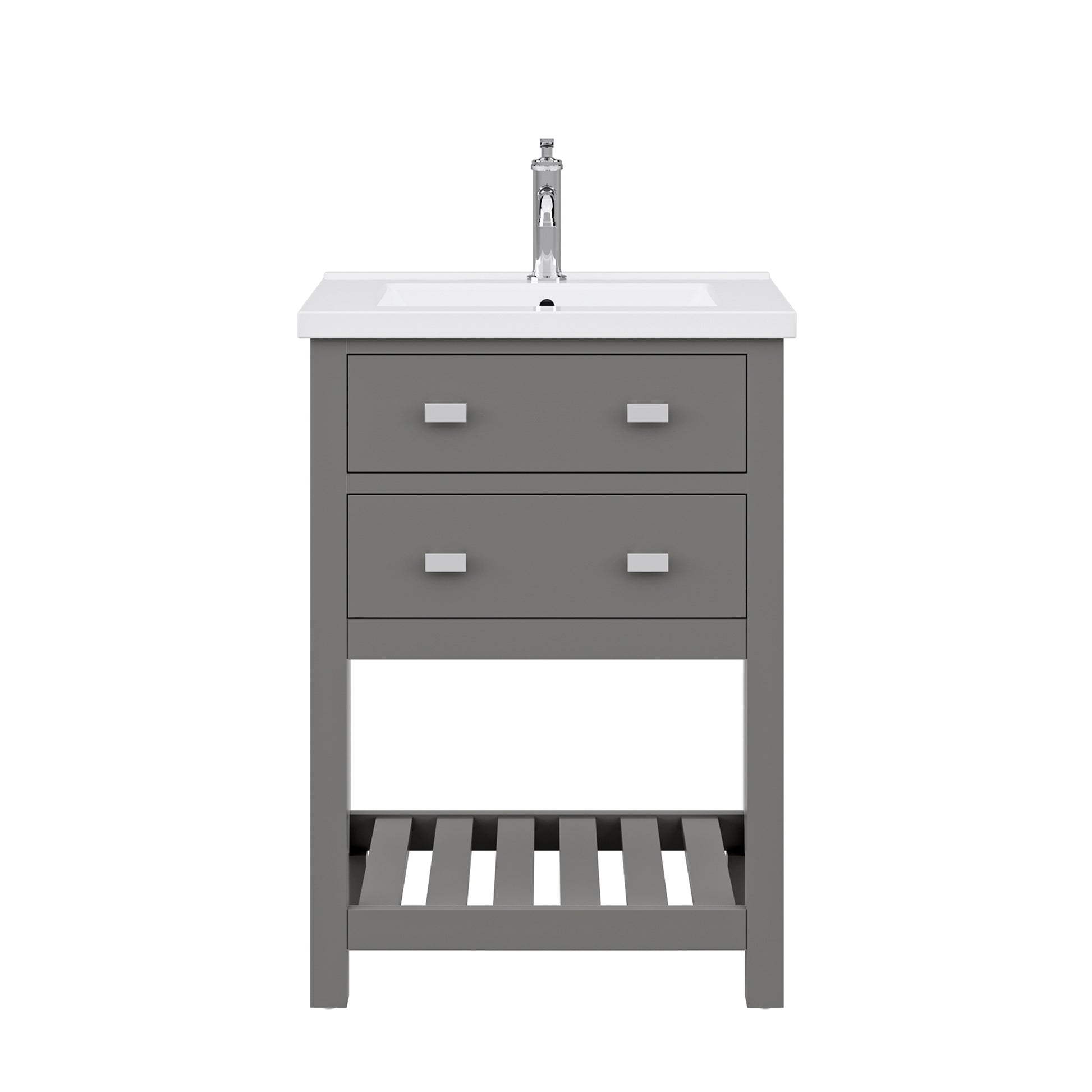 VIOLA 24"W x 34"H Cashmere Gray Integrated Ceramic Sink Vanity + Modern Single Faucet