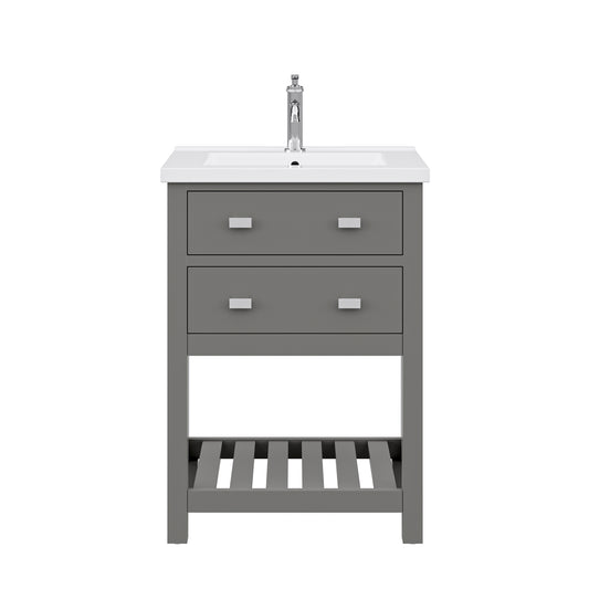 VIOLA 24"W x 34"H Cashmere Gray Integrated Ceramic Sink Vanity + Modern Single Faucet