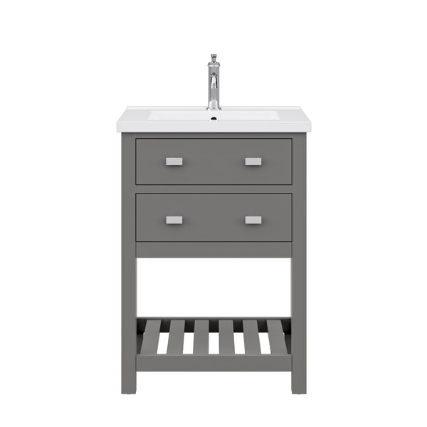 VIOLA 24W x 34H Cashmere Gray Integrated Ceramic Sink Vanity + Modern Single Faucet