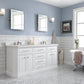 PALACE 72"W x 34"H Pure White Vanity with Carrara Quartz Countertop + Faucets (F2-0013), Polished Nickel Finish Hardware