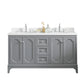 QUEEN 60"W x 34"H Cashmere Gray Double-Sink Vanity with Carrara Quartz Countertop + Faucets (F2-0012-01-TL)