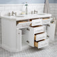 PALACE 60"W x 34"H Pure White Vanity with Carrara Quartz Countertop + Faucets (F2-0013), Polished Nickel Finish Hardware