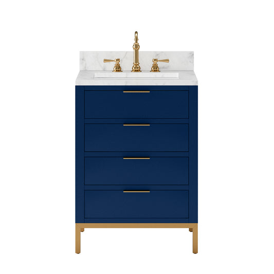 BRISTOL 24"W x 34"H Monarch Blue Single-Sink Vanity with Carrara White Marble Countertop