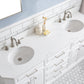 PALACE 72"W x 34"H Pure White Vanity with Carrara Quartz Countertop + Faucets (F2-0012), Polished Nickel Finish Hardware