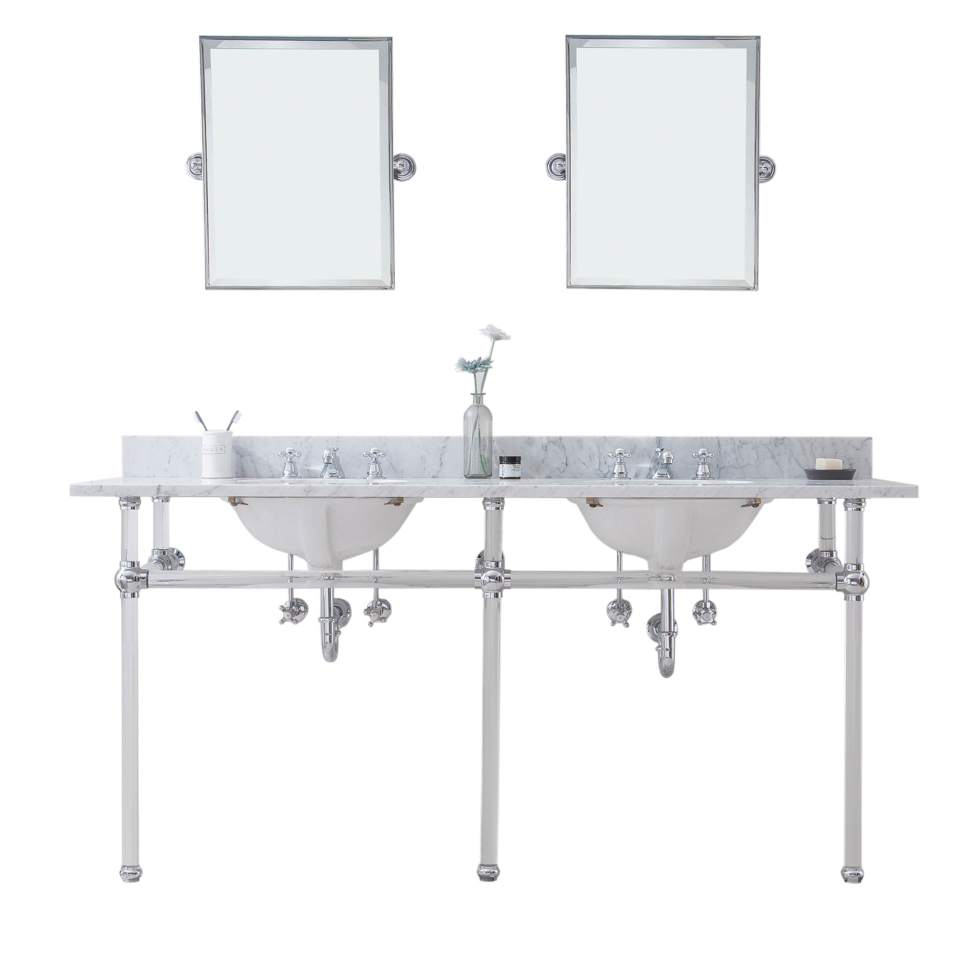 EMPIRE 72"W x 34"H  Double Washstand , P-Trap, Countertop with Sink, F2-0009 Faucet and Mirror included, in Chrome Finish