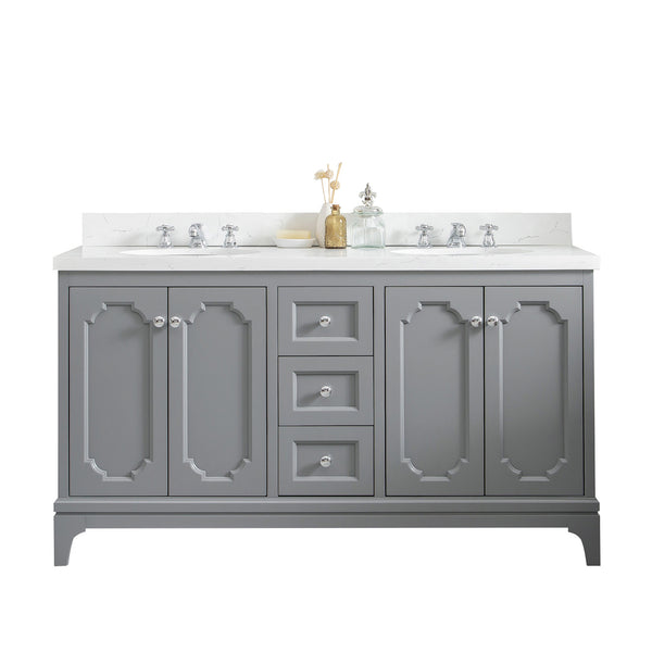 QUEEN 60W x 34H Cashmere Gray Double-Sink Vanity with Carrara Quartz Countertop