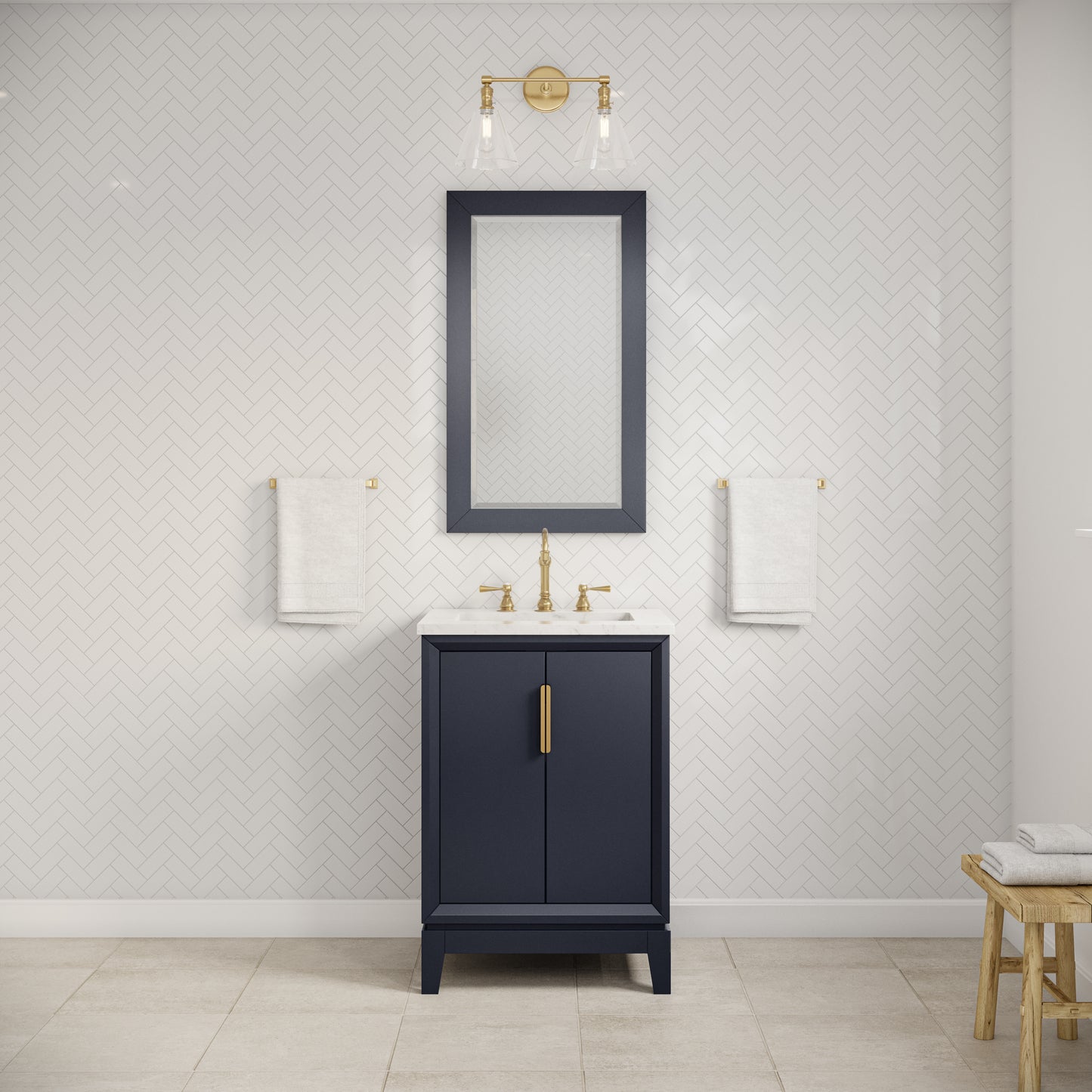 ELIZABETH 24"W x 34.25"H Monarch Blue Single-Sink Vanity with Carrara White Marble Countertop + Faucets (F2-0012-06-TL)