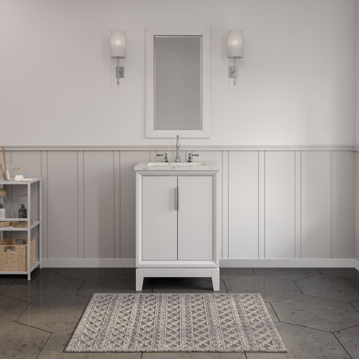 ELIZABETH 24"W x 34.25"H Pure White Single-Sink Vanity with Carrara White Marble Countertop + Faucets (F2-0012-01-TL)