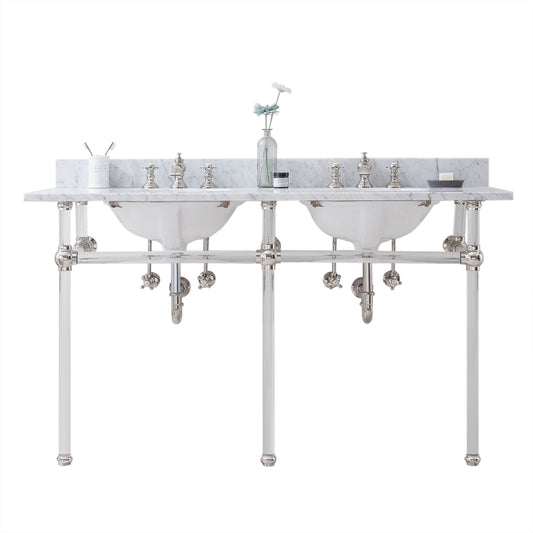 EMPIRE 60"W x 34"H  Double Washstand , P-Trap, Countertop with Sink, and F2-0013 Faucet included, in Polished Nickel Finish