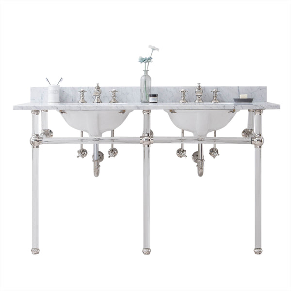 EMPIRE 60W x 34H  Double Washstand , P-Trap, Countertop with Sink, and F2-0013 Faucet included, in Polished Nickel Finish