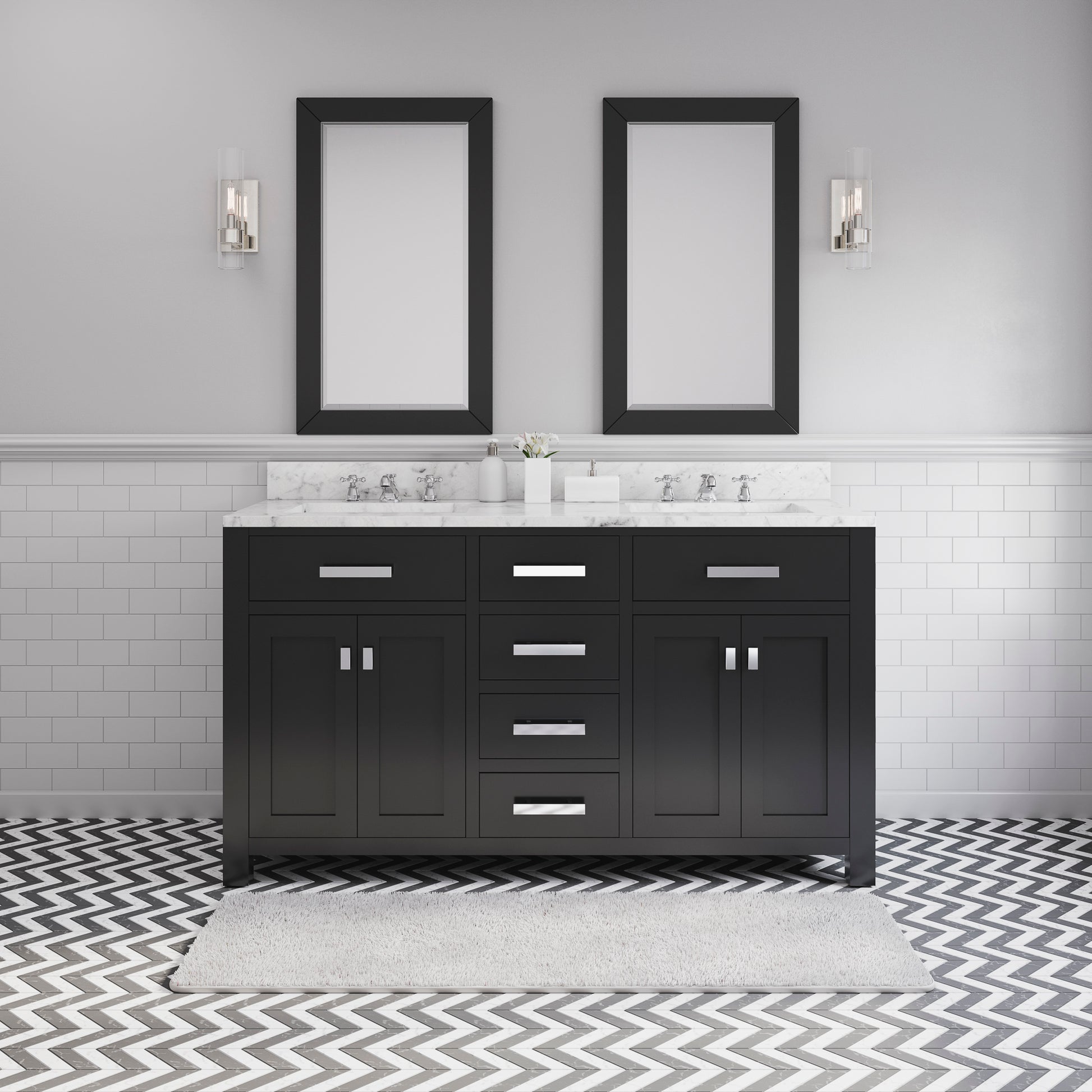 MADISON 60"W x 34"H Espresso Double-Sink Vanity + Faucets & Mirrors