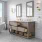 OAKMAN 72"W x 34.3"H Gray Oak Double-Sink Vanity with Carrara White Marble Countertop + Gold Faucets