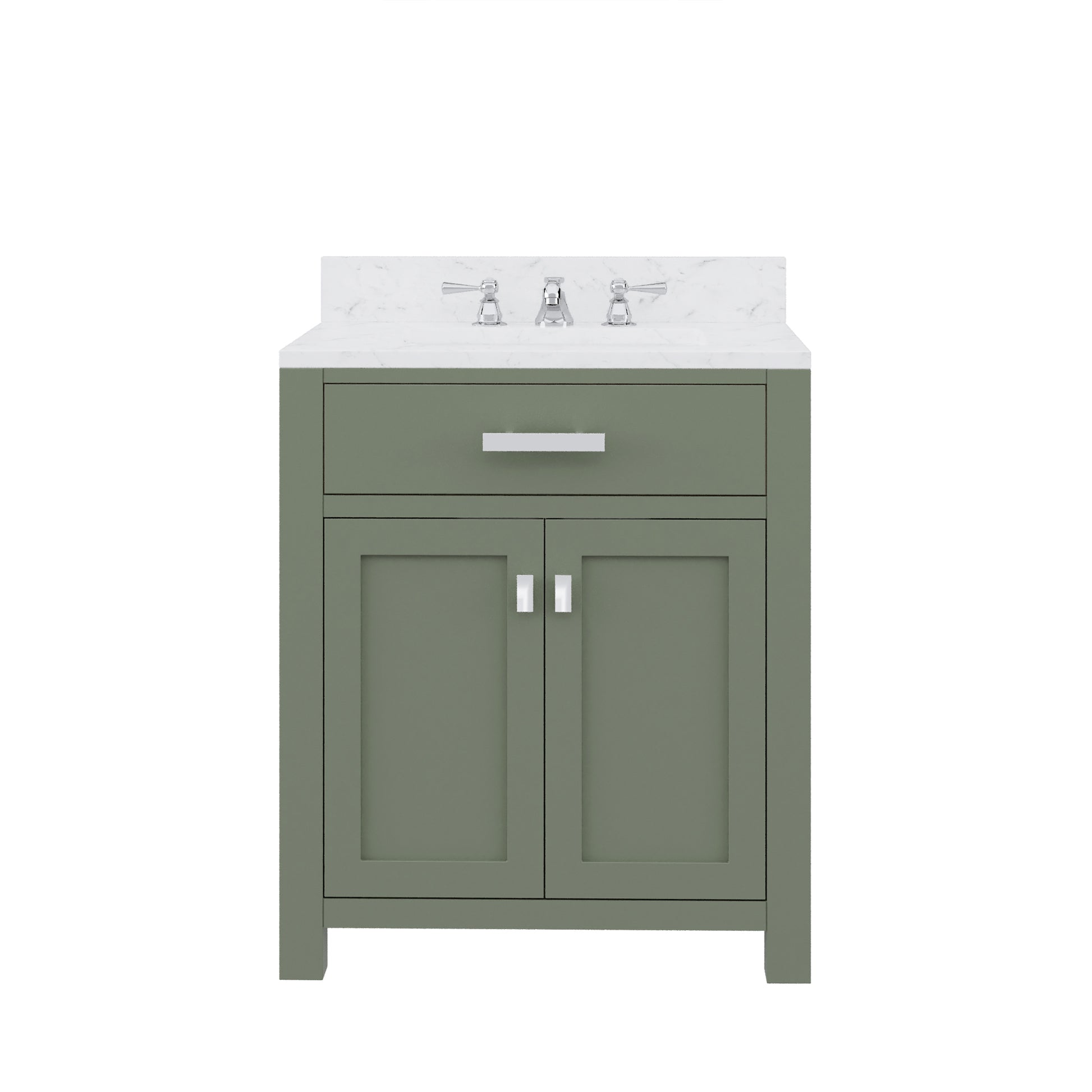 MADISON 30"W x 34"H Glacial Green Single-Sink Vanity with Carrara White Marble Countertop + Classic Faucet