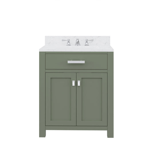 MADISON 30"W x 34"H Glacial Green Single-Sink Vanity with Carrara White Marble Countertop + Classic Faucet