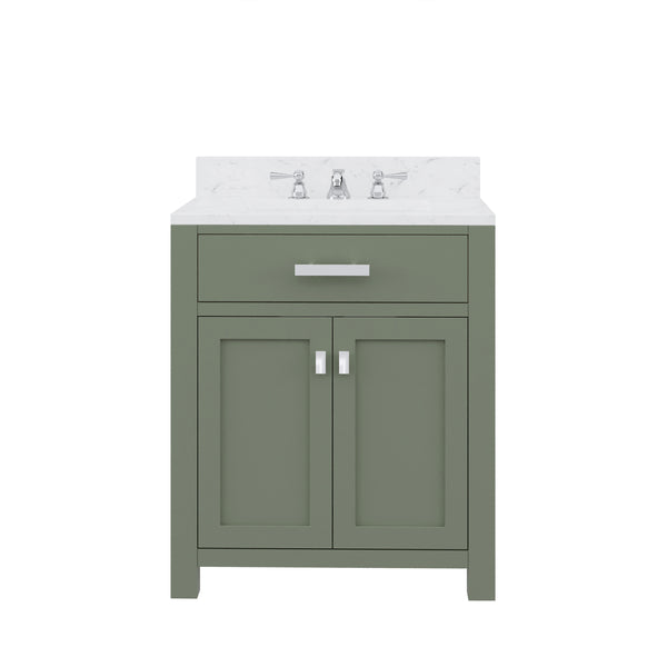 MADISON 30W x 34H Glacial Green Single-Sink Vanity with Carrara White Marble Countertop + Classic Faucet