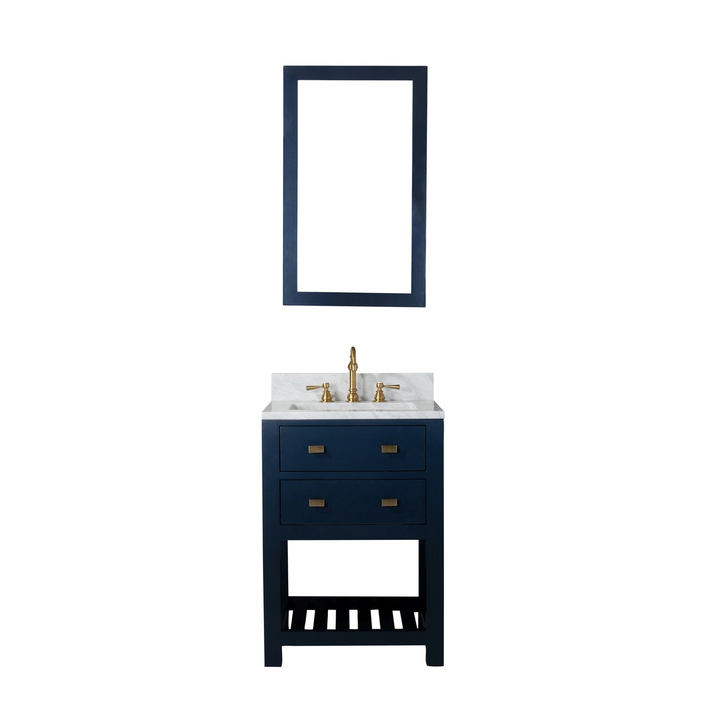 MADALYN 24"W x 34"H Monarch Blue Single-Sink Vanity with Carrara White Marble Countertop + Faucets & Mirror (F2-0012)