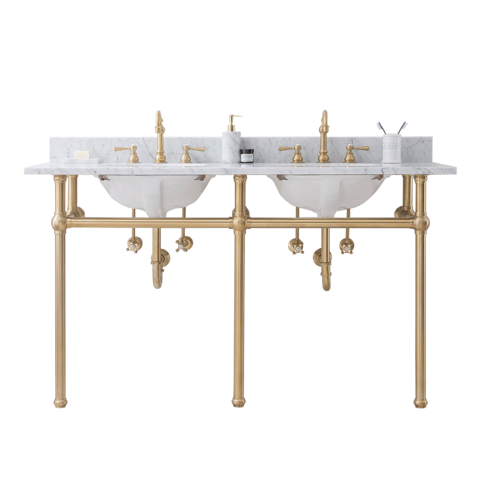 EMBASSY 60"W x 34"H  Double Washstand , P-Trap, Countertop with Sink, and F2-0012 Faucet included, in Satin Gold Finish