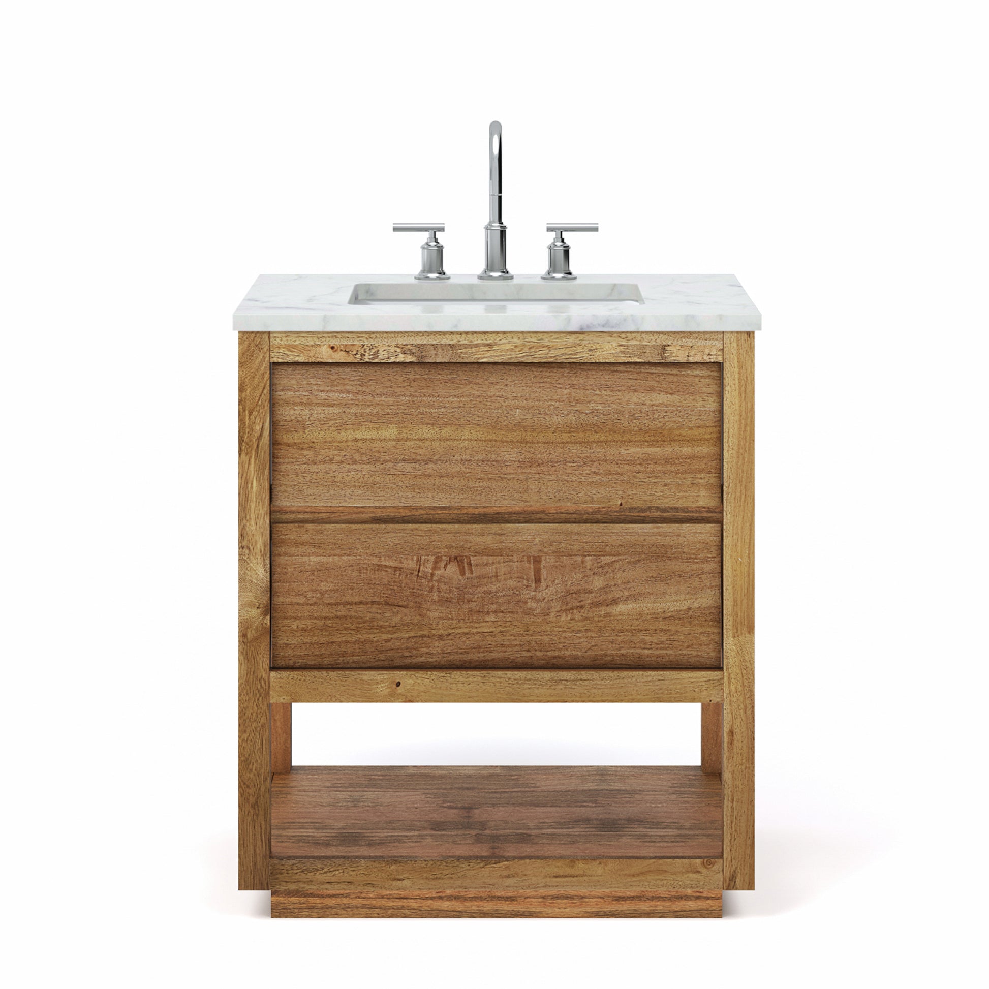 OAKMAN 30"W x 34.3"H Mango Wood Single-Sink Vanity with Carrara White Marble Countertop + Chrome Faucet