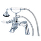 Vintage Classic 7" Spread Deck Mount Tub Faucet With Handheld Shower in Chrome Finish, With Porcelain Lever Handles, Hot And Cold Labels Included