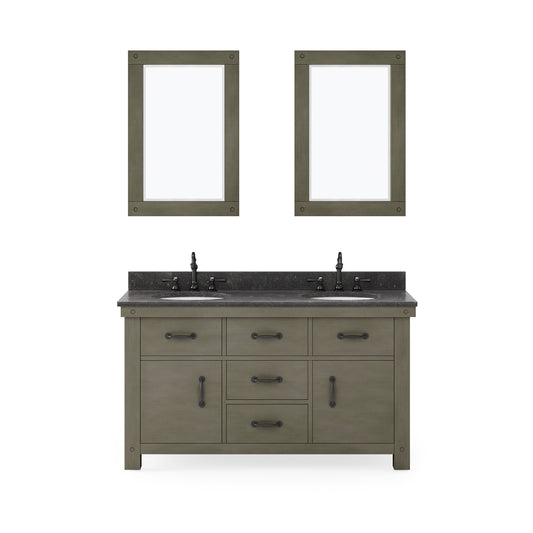 ABERDEEN 60"W x 34"H Grizzle Grey Double-Sink Vanity with Blue Limestone Countertop + Mirrors