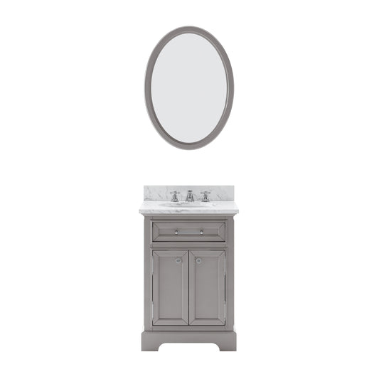 DERBY 24"W x 34"H Cashmere Gray Single-Sink Vanity with Carrara White Marble Countertop + Mirror