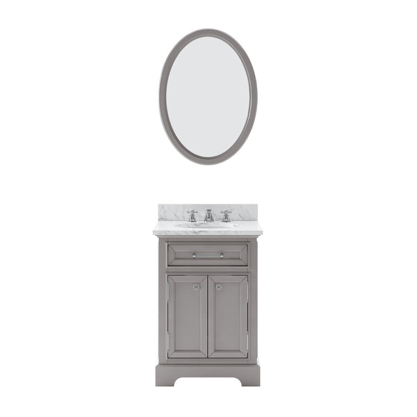 DERBY 24W x 34H Cashmere Gray Single-Sink Vanity with Carrara White Marble Countertop + Mirror