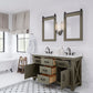 ABERDEEN 60"W x 34"H Grizzle Gray Double-Sink Vanity with Carrara White Marble Countertop + Hook Faucets and Mirror