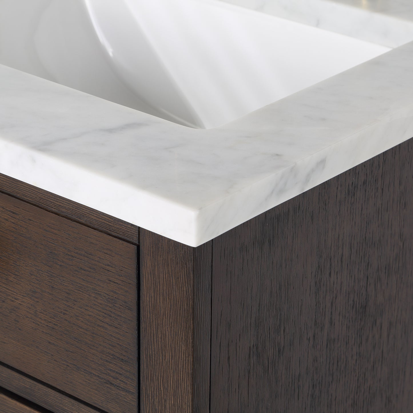 CHESTNUT 24"W x 34.2"H Brown Oak Single-Sink Vanity with Carrara White Marble Countertop + Faucet & Mirror