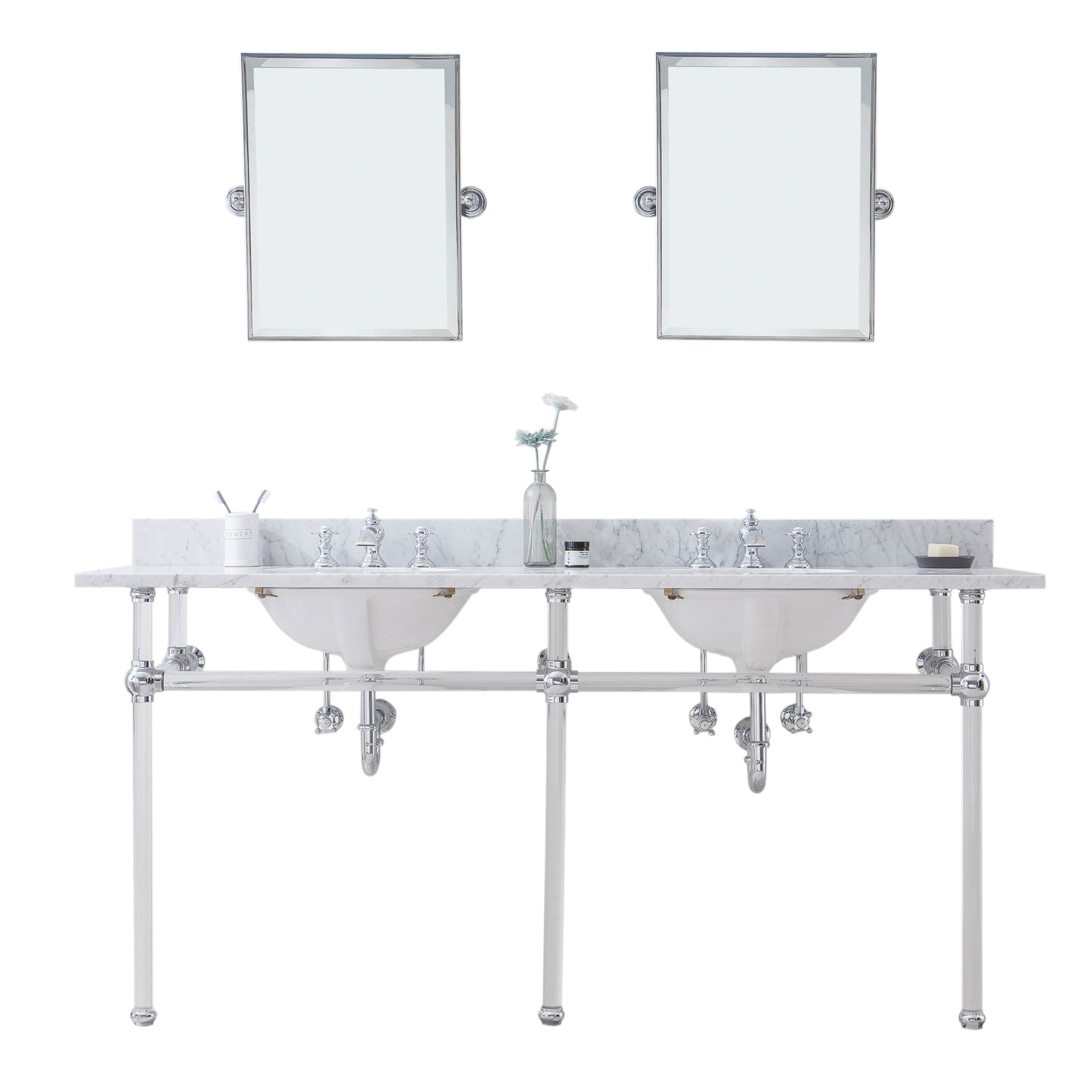 EMPIRE 72"W x 34"H  Double Washstand , P-Trap, Countertop with Sink, F2-0013 Faucet and Mirror included, in Chrome Finish