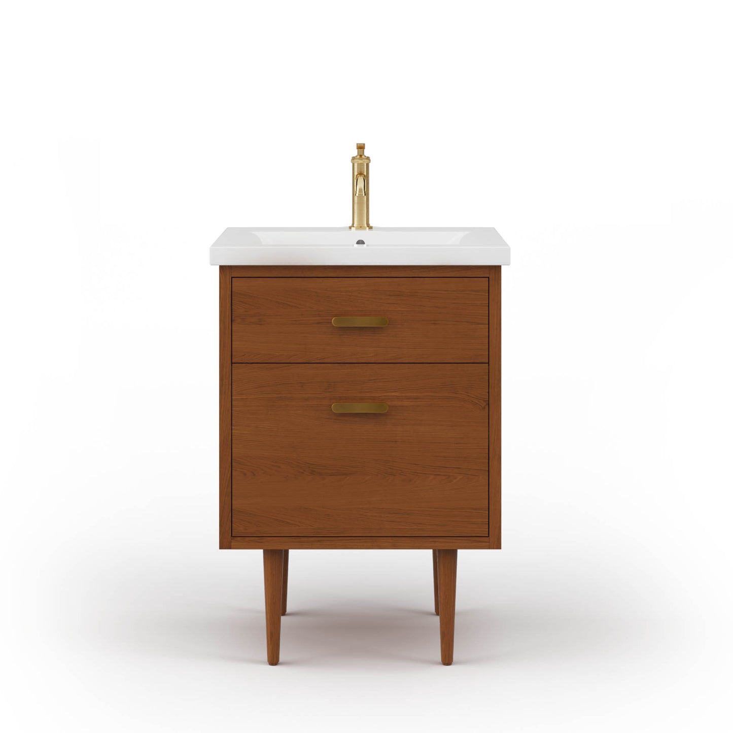 BRANDY 24.5"W x 34.7"H Honey Walnut Integrated Ceramic Sink Vanity + Satin Gold Single Faucet