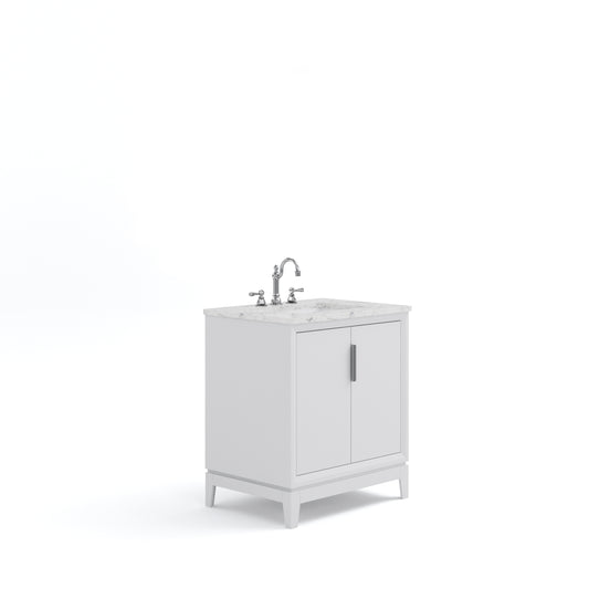 ELIZABETH 30"W x 34.25"H Pure White Single-Sink Vanity with Carrara White Marble Countertop + Faucets (F2-0012-01-TL)