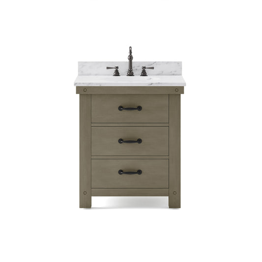 ABERDEEN 30"W x 34"H Grizzle Gray Single-Sink Vanity with Carrara White Marble Countertop + Faucet