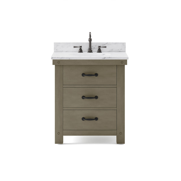 ABERDEEN 30W x 34H Grizzle Gray Single-Sink Vanity with Carrara White Marble Countertop + Faucet