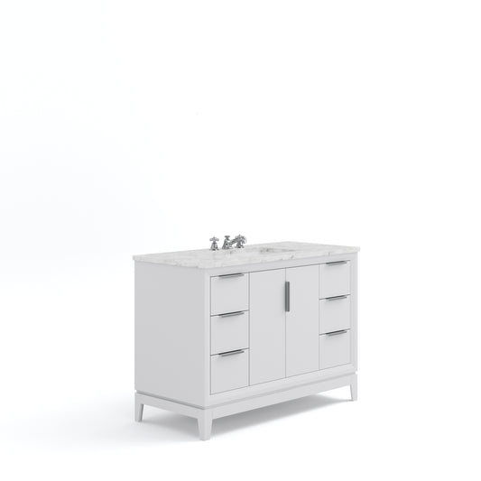 ELIZABETH 48"W x 34.25"H Pure White Single-Sink Vanity with Carrara White Marble Countertop + Faucets (F2-0009-01-BX)