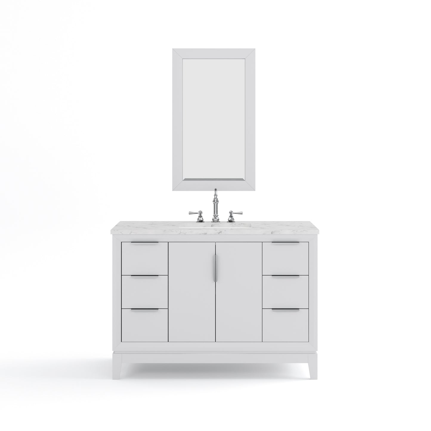 ELIZABETH 48"W x 34.25"H Pure White Single-Sink Vanity with Carrara White Marble Countertop + Faucets & Mirror (F2-0012-01-TL)