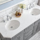 PALACE 60"W x 34"H Cashmere Gray Vanity with Carrara Quartz Countertop + Faucets (F2-0012), Chrome Finish Hardware