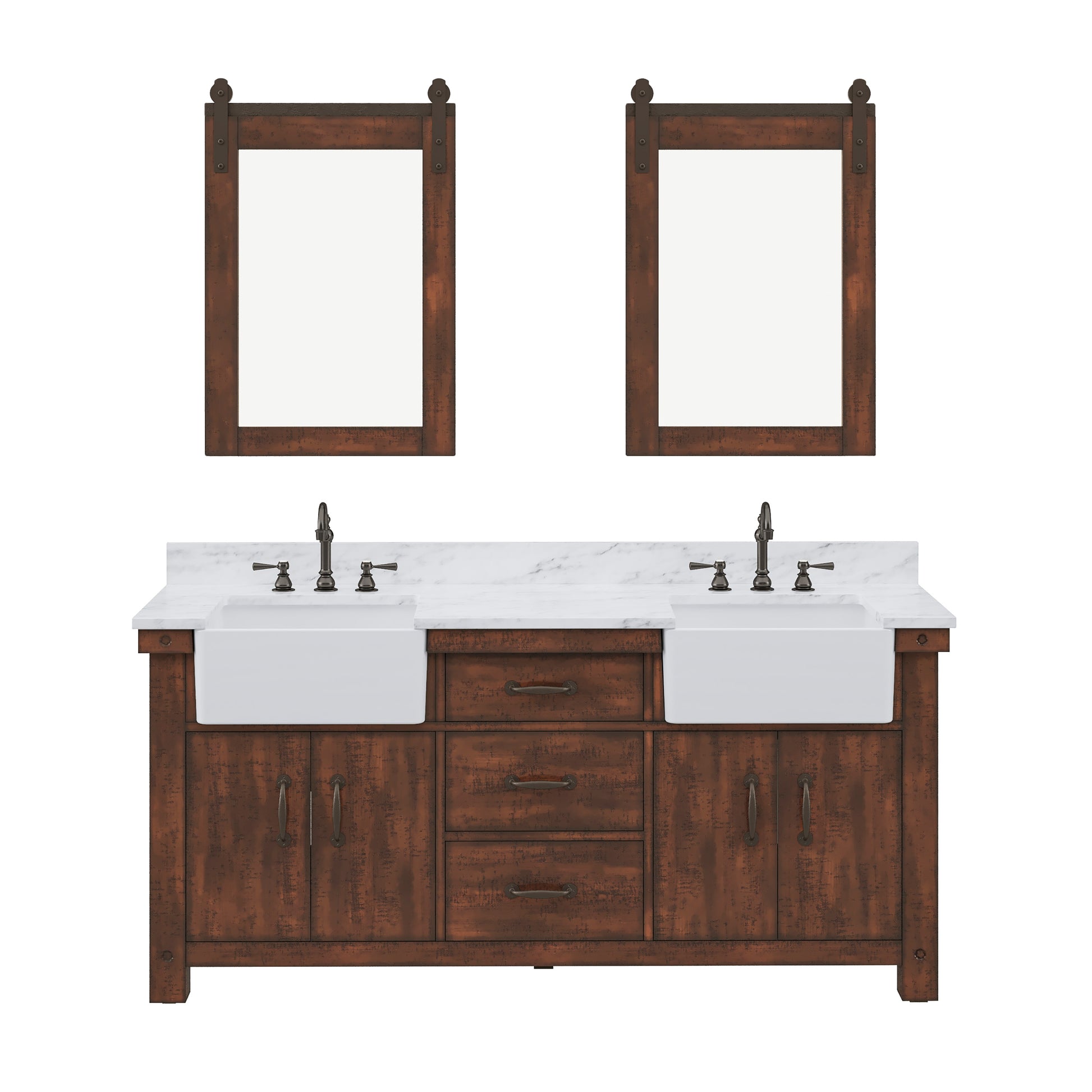 PAISLEY 72"W x 33"H Sierra Rustic Double-Sink Vanity with Carrara White Marble Countertop + Mirror