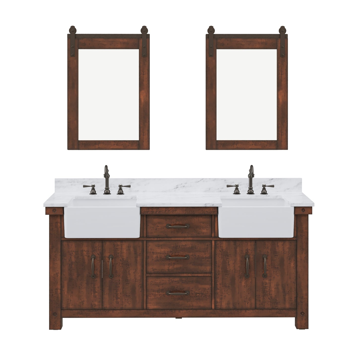 PAISLEY 72"W x 33"H Sierra Rustic Double-Sink Vanity with Carrara White Marble Countertop + Mirror