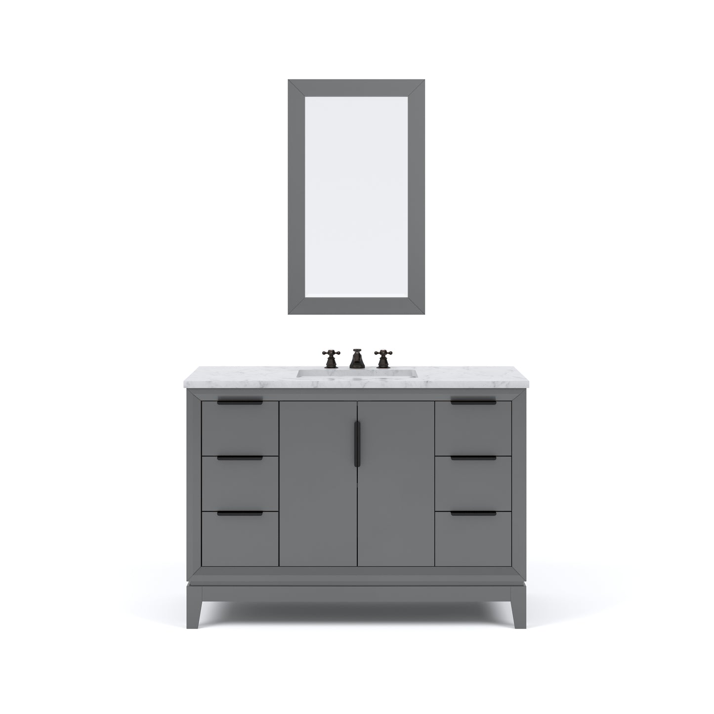 ELIZABETH 48"W x 34.25"H Cashmere Gray Single-Sink Vanity with Carrara White Marble Countertop + Faucets & Mirror (F2-0009-03-BX)