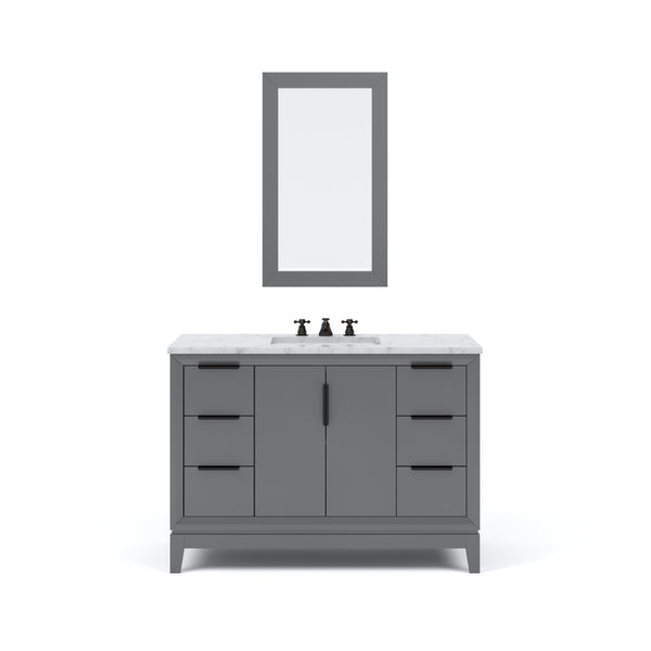 ELIZABETH 48W x 34.25H Cashmere Gray Single-Sink Vanity with Carrara White Marble Countertop + Faucets & Mirror (F2-0009-03-BX)