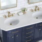 PALACE 60"W x 34"H Monarch Blue Double-Sink Vanity with White Quartz Countertop + Faucets (Hook Faucets)