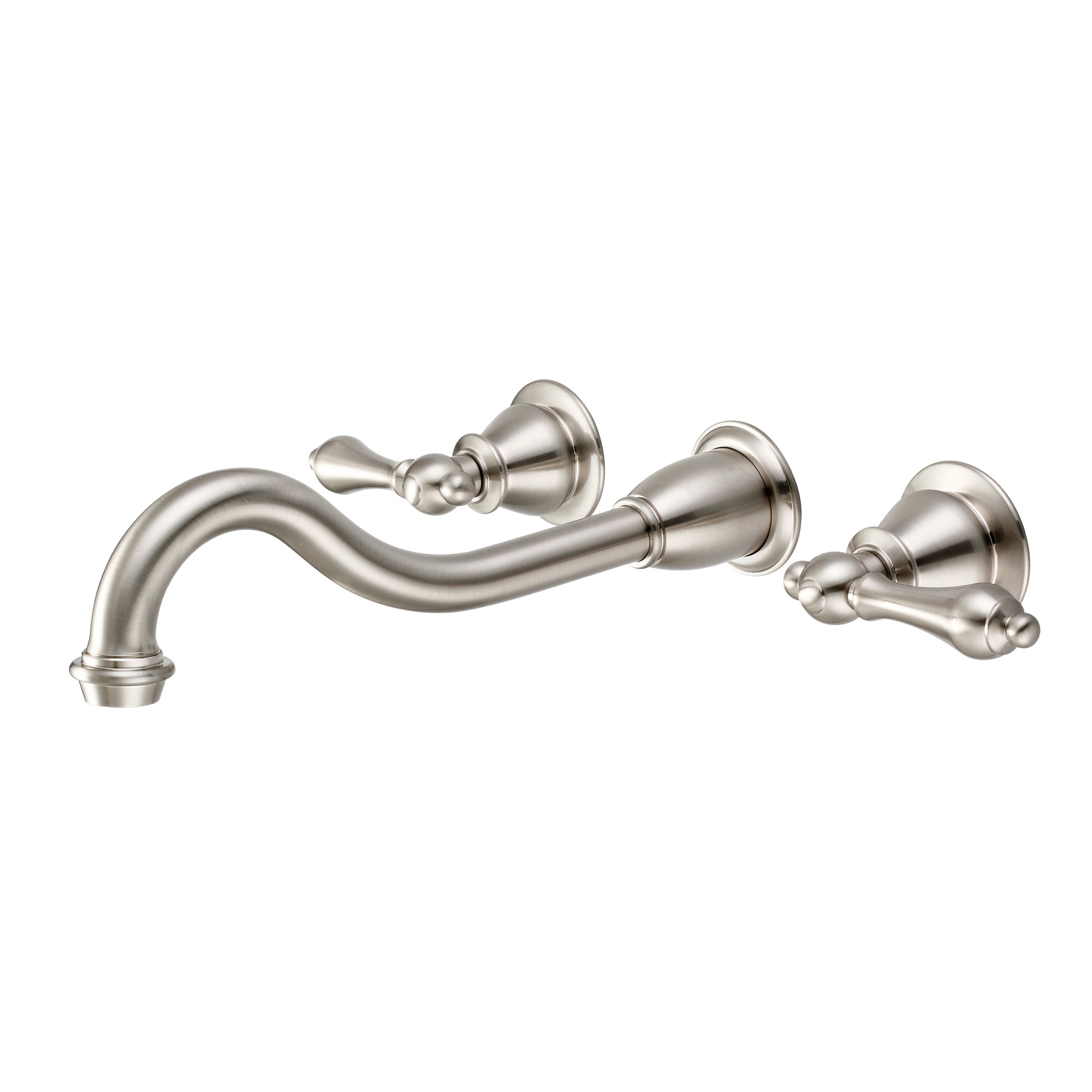 Elegant Spout Wall Mount Vessel/Bathroom Faucets in Brushed Nickel Finish, With Metal Lever Handles Without Labels