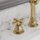 American 20th Century Classic Widespread Bathroom F2-0012 Faucets With Pop-Up Drain in Satin Gold Finish, With Metal Lever Handles, Hot And Cold Labels Included