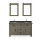 ABERDEEN 60"W x 34"H Grizzle Gray Double-Sink Vanity with Blue Limestone Countertop + Hook Faucets and Mirrors