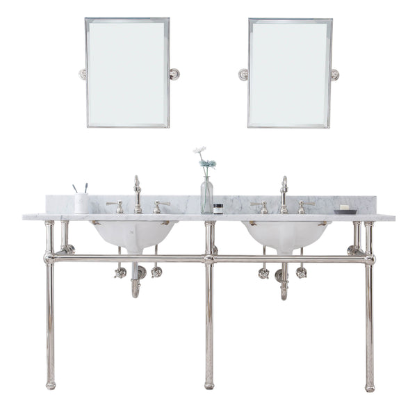 EMBASSY 72W x 34H  Double Washstand , P-Trap, Countertop with Sink, F2-0012 Faucet and Mirror included, in Polished Nickel Finish