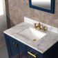 MADISON 36"W x 34"H Monarch Blue Single-Sink Vanity with Carrara White Marble Countertop + Faucets & Mirror (F2-0013-06-FX)