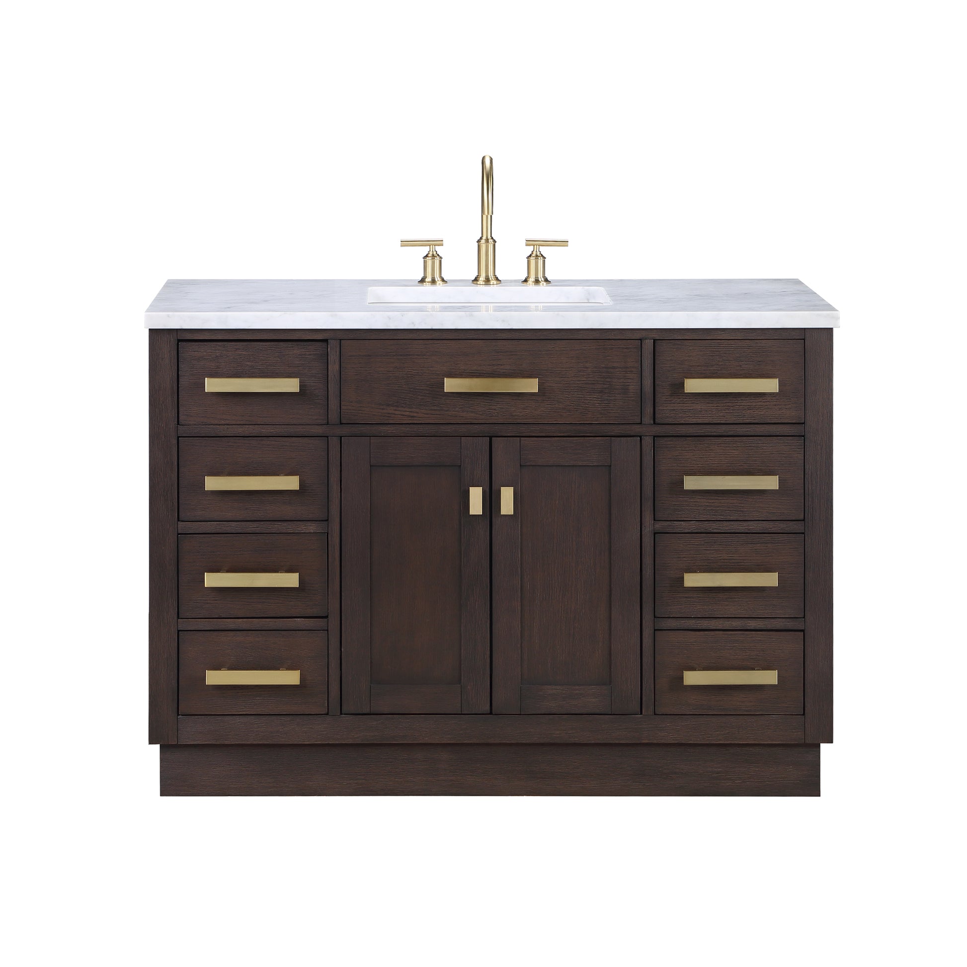 CHESTNUT 48"W x 34.2"H Brown Oak Single-Sink Vanity with Carrara White Marble Countertop