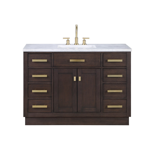 CHESTNUT 48W x 34.2H Brown Oak Single-Sink Vanity with Carrara White Marble Countertop