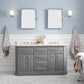 PALACE 60"W x 34"H Cashmere Gray Vanity with Carrara Quartz Countertop + Faucets & Mirror (F2-0009), Chrome Finish Hardware & Mirror