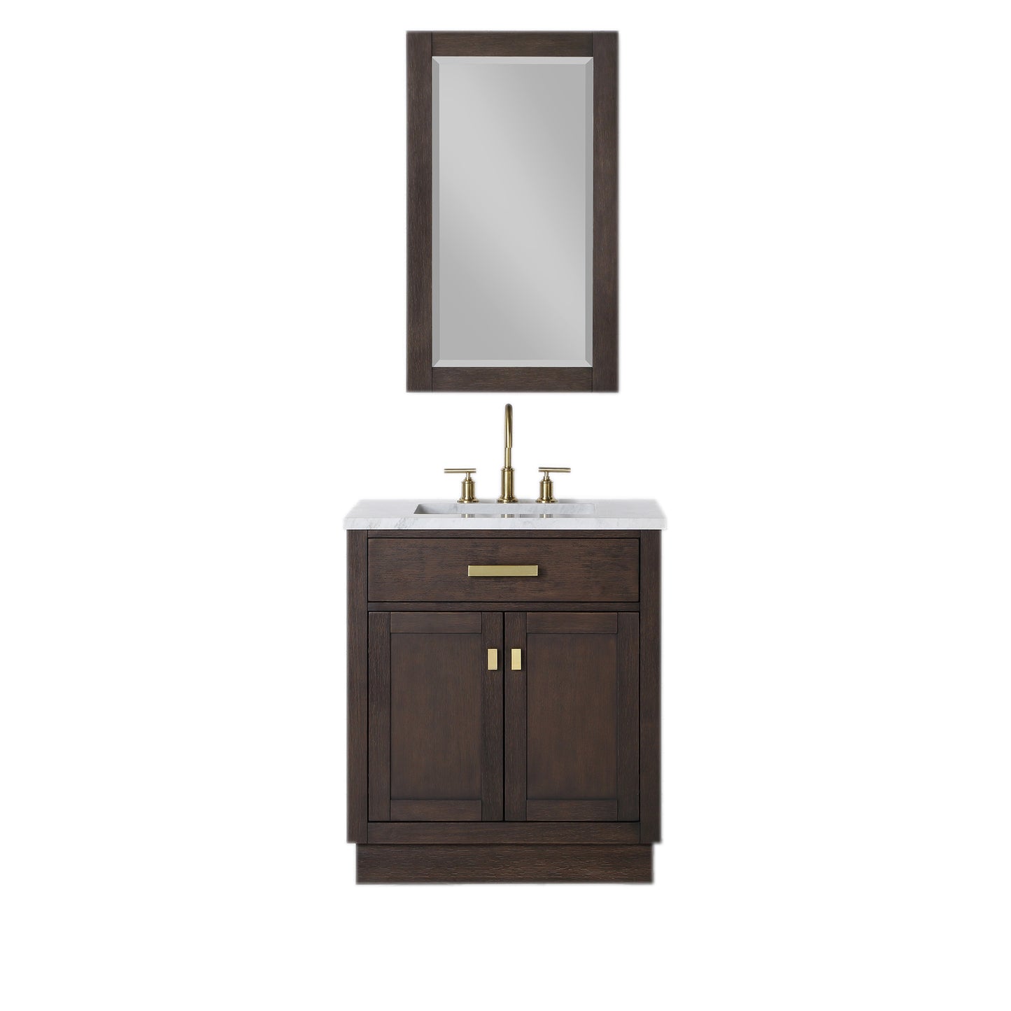 CHESTNUT 30"W x 34.2"H Brown Oak Single-Sink Vanity with Carrara White Marble Countertop + Mirror